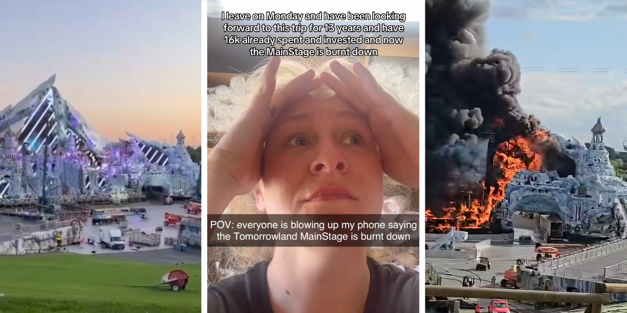 tomorrowland fire tiktoker cries spent 16k