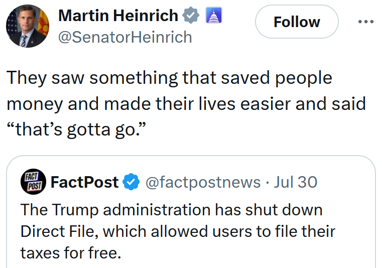 Tweet reading 'They saw something that saved people money and made their lives easier and said “that’s gotta go.”'
