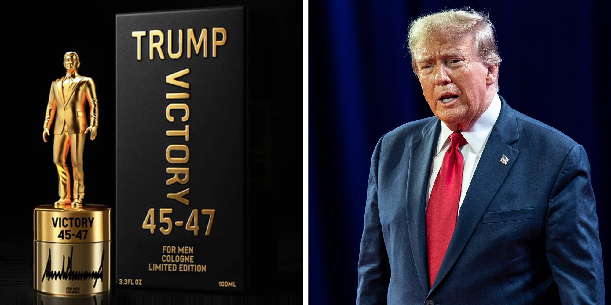 Left: Donald Trump fragrances Right: President Donald Trump