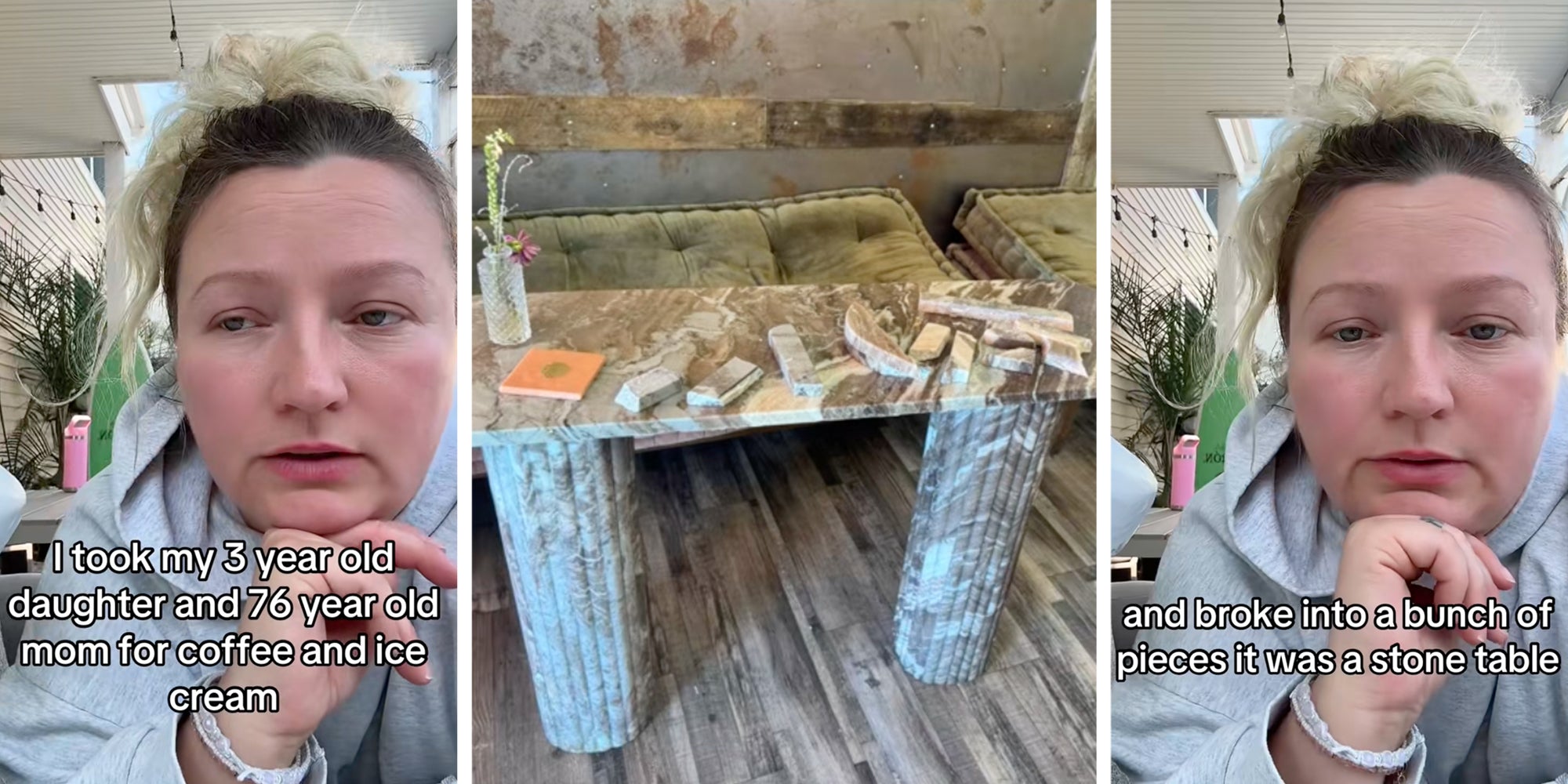 Mom talking about her 3-year-old breaking a 600 pound table at Hazelnut Cafe in New Jersey.