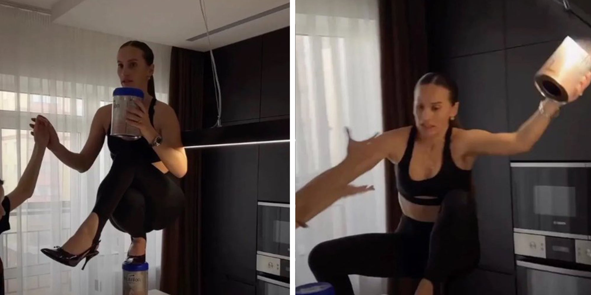 Russian influencer Mariana Vasiuc doing the Nicki Minaj challenge and falling