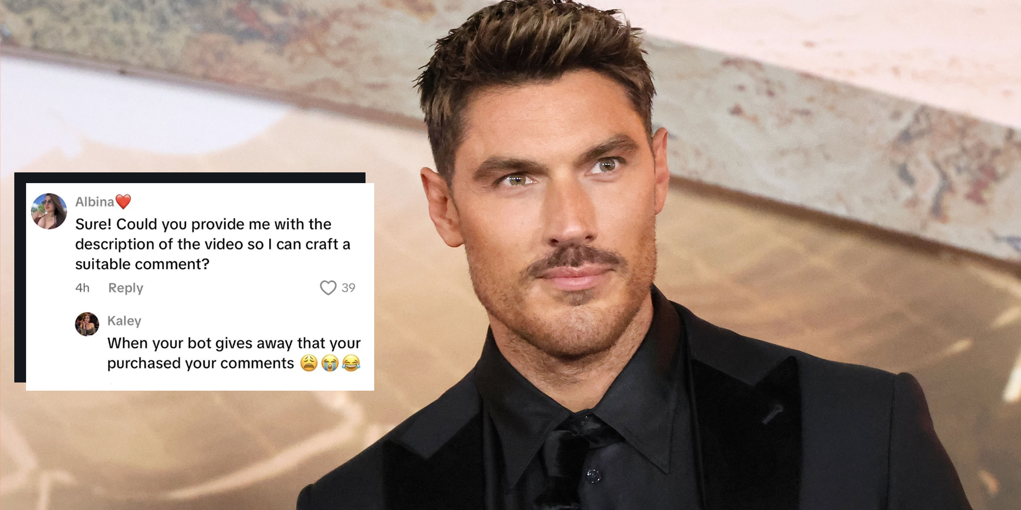 chris appleton on the red carpet next to tiktok comments