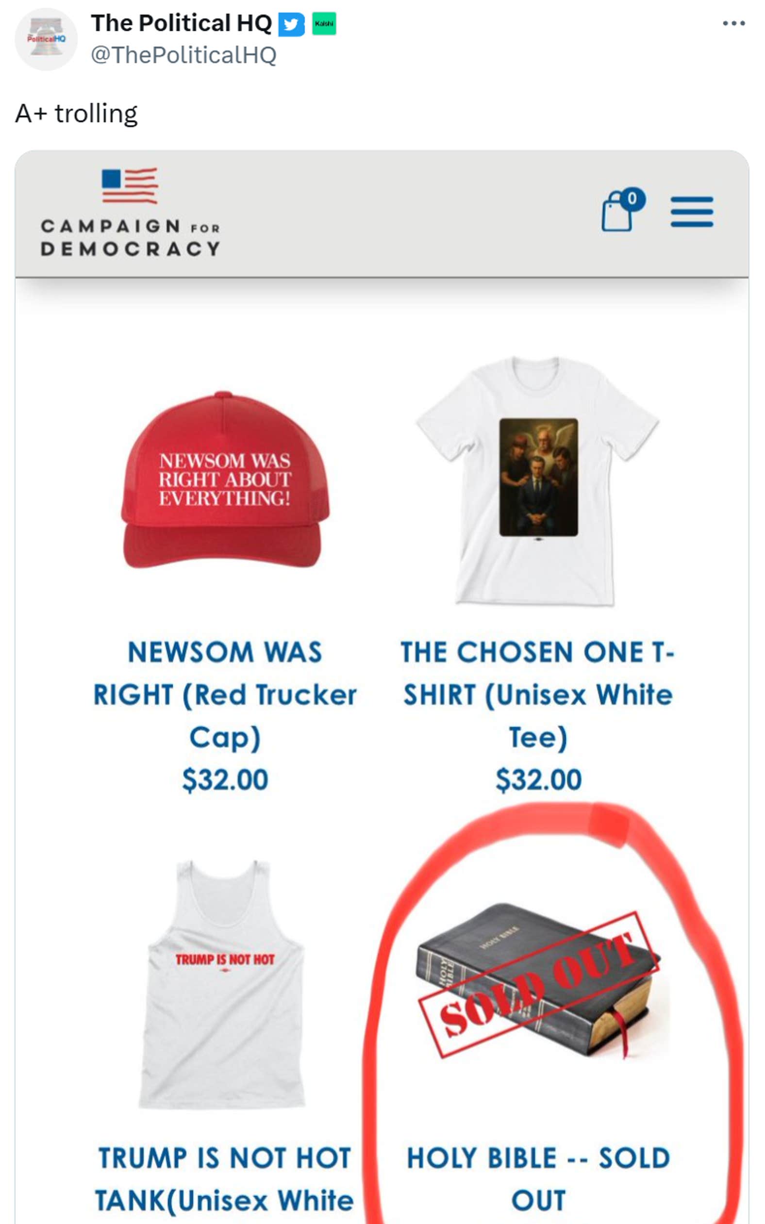 Gavin Newsom launches parody 'Patriot' merch shop mocking Trump