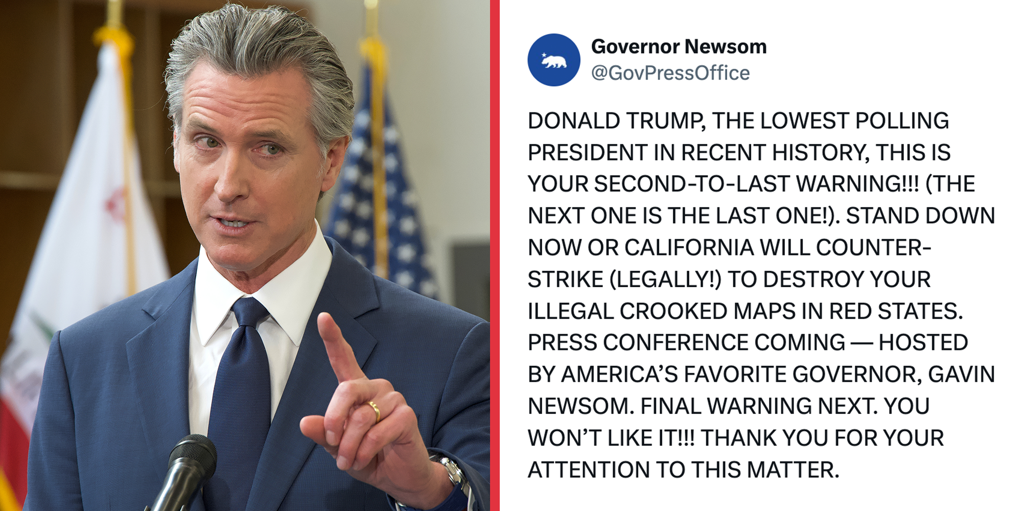 gavin newsom tweets like trump all caps