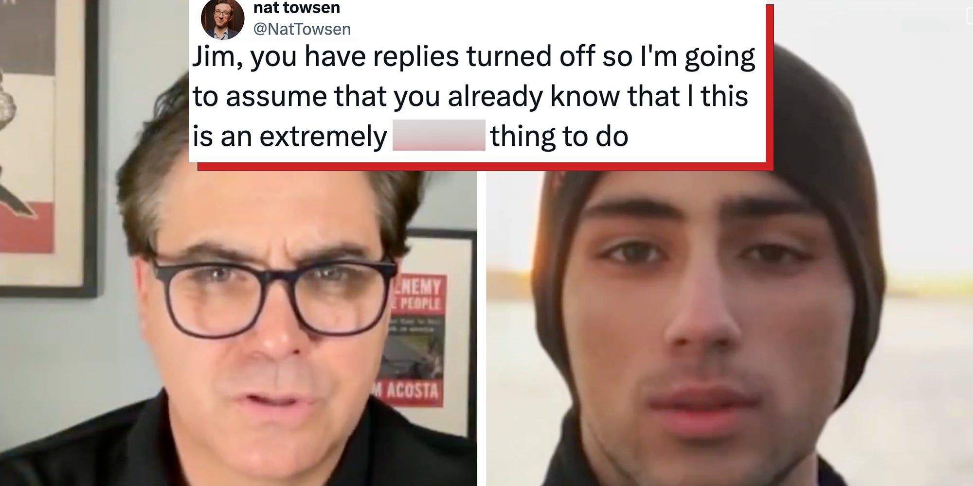 Journalist Jim Acosta talking to an AI-generated school shooting victim