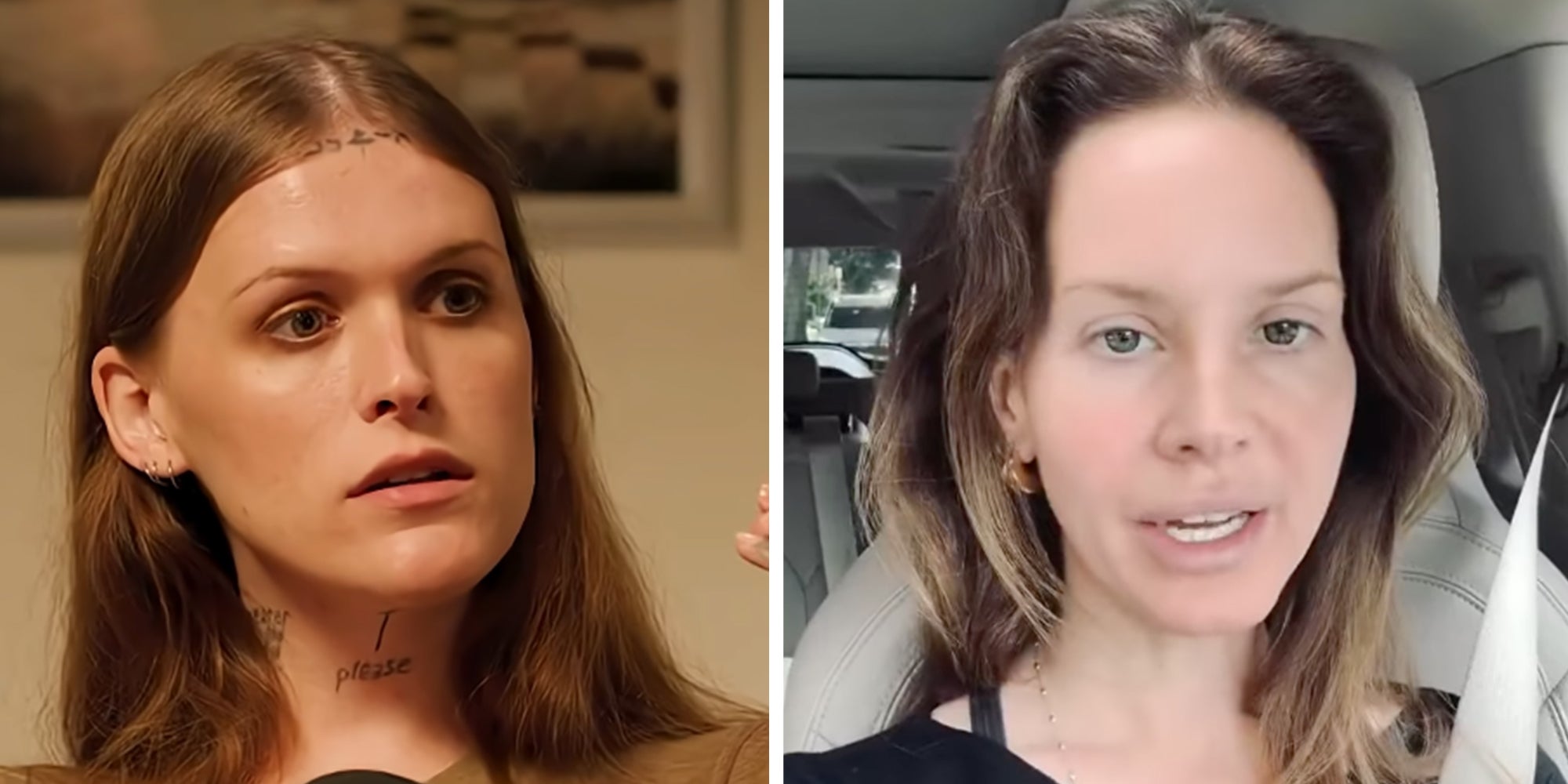 Left: Ethel Cain speaking into a mic Right: Lana Del Rey sitting in a car speaking into the camera.