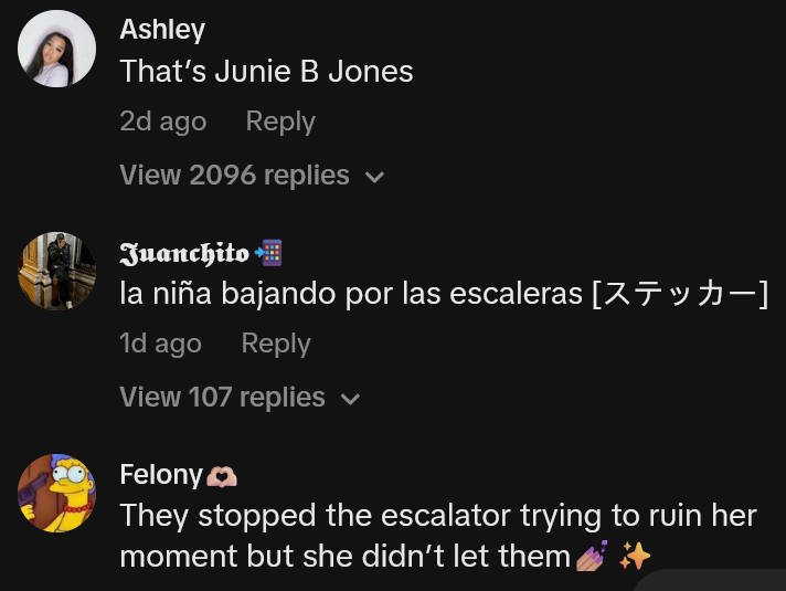 TikTok comments including one reading 'That’s Junie B Jones'