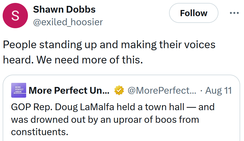 Tweet reading 'People standing up and making their voices heard. We need more of this.'