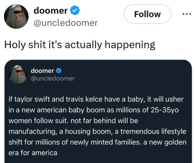 Tweet reading 'Holy shit it's actually happening' with a screenshot of another tweet.