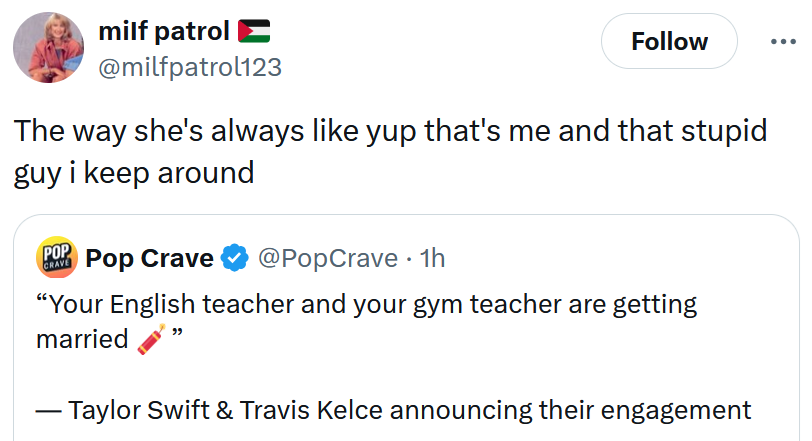 Tweet reading 'The way she's always like yup that's me and that stupid guy i keep around'