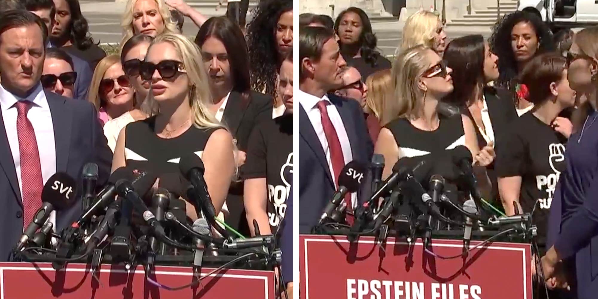 Trump critics point to "interesting timing" as military flyover drowns out Epstein survivors press conference