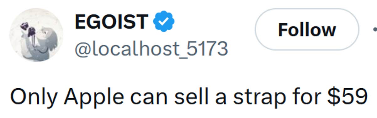 Tweet Reading 'Somente a Apple pode vender uma alça por US $ 59'