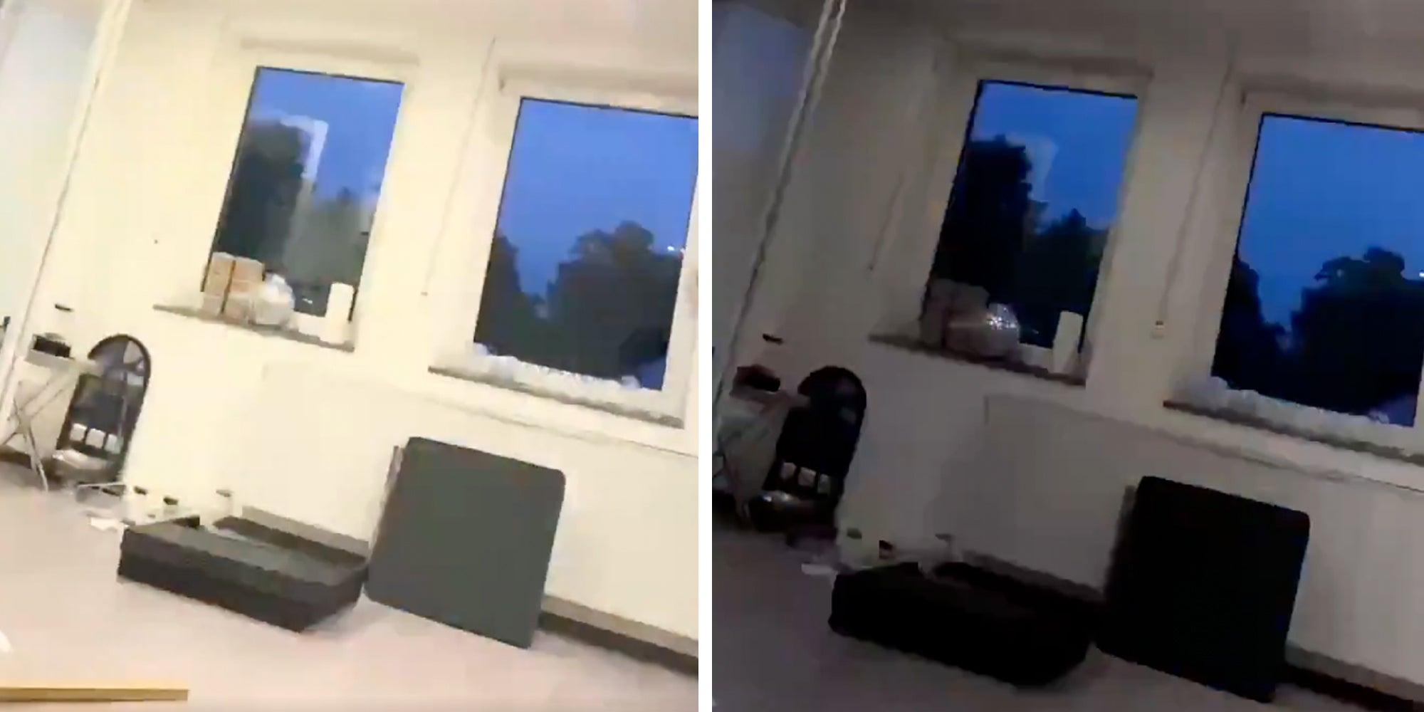 Left: Bright room under LED light. Right: Dark room under same LED light.