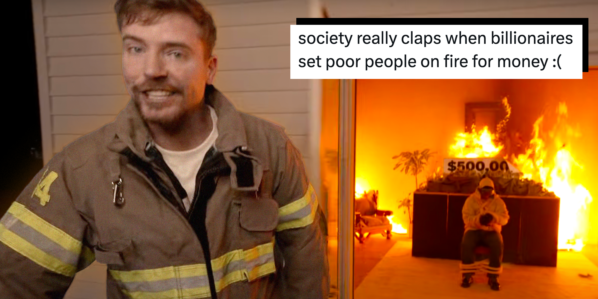 mrbeast fire burning house