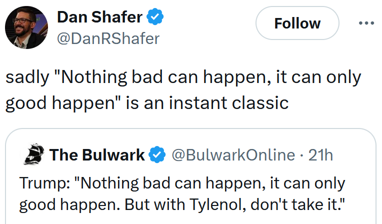 Tweet reading 'sadly 'Nothing bad can happen, it can only good happen' is an instant classic'