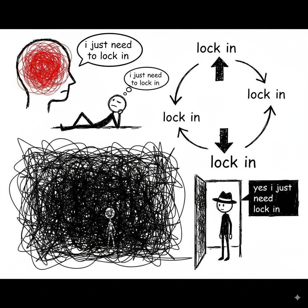 'The Great Lock In' meme with various sketches demonstrating the need to lock in.