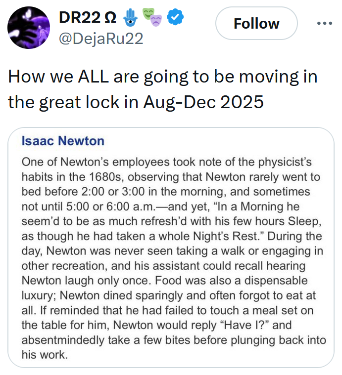 'The Great Lock In' meme with a screenshot of text on Isaac Newton.