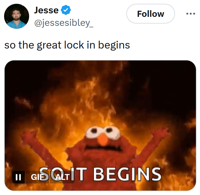 'The Great Lock In' meme with the fiery Elmo gif.