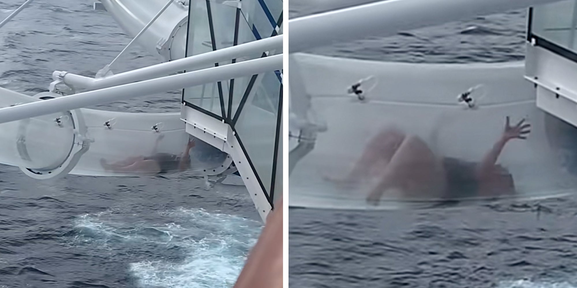 Woman stuck in the tube of a water slide on a cruise ship.