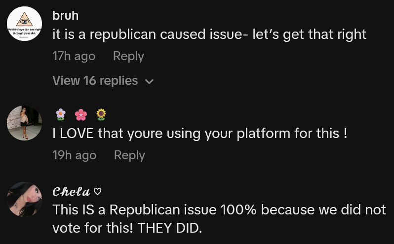 TikTok comments including one reading 'I LOVE that youre using your platform for this !'
