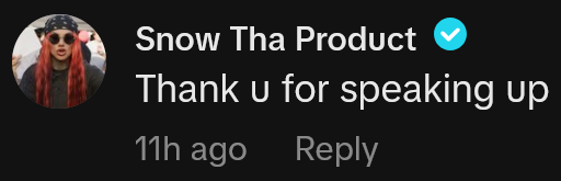 TikTok comment reading 'Thank u for speaking up.'