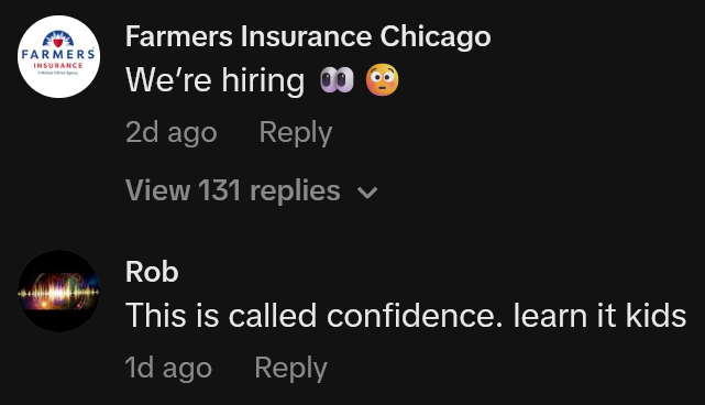 TikTok comments including one reading 'We're hiring'
