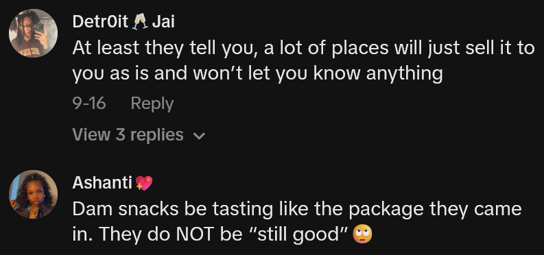 TikTok comments including one reading 'At least they tell you, a lot of places will just sell it to you as is and won’t let you know anything'