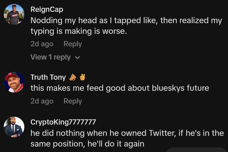 TikTok comments including one reading 'Nodding my head as I tapped like, then realized my typing is making is worse.'