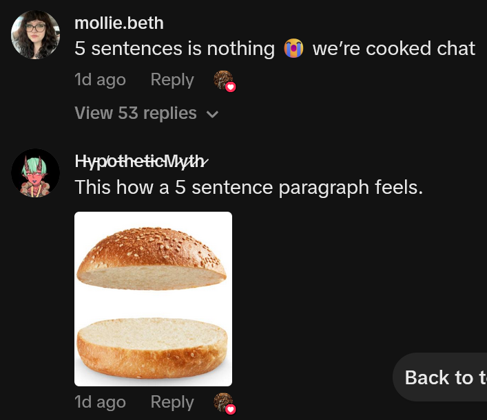 TikTok comments including one reading '