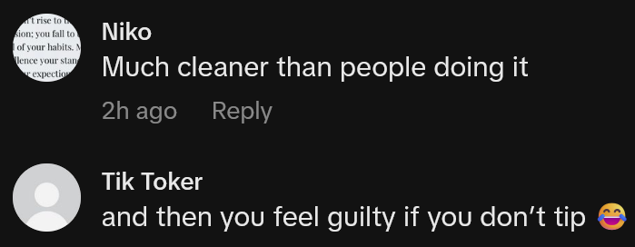 TikTok comments including one reading 'Much cleaner than people doing it'