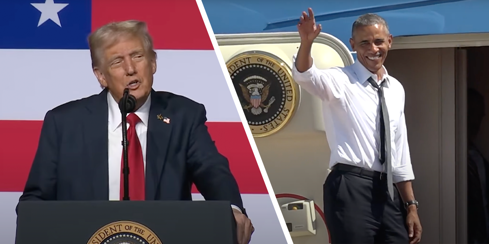 trump obama bop bop bop down the plane stairs