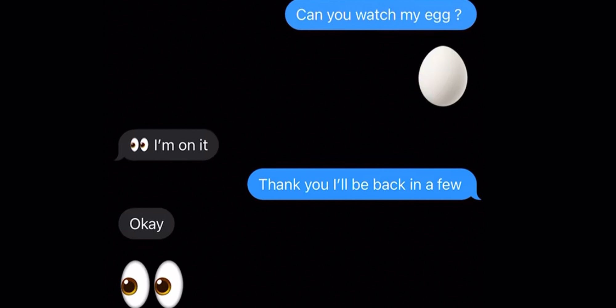 Text exchange: Can you watch my egg?
