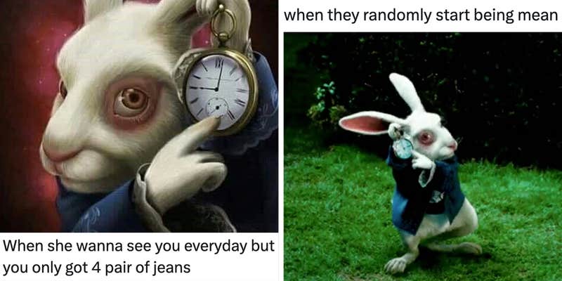 90s Rabbit Meme The “white rabbit pointing at a clock” meme explained: origins, meaning ...