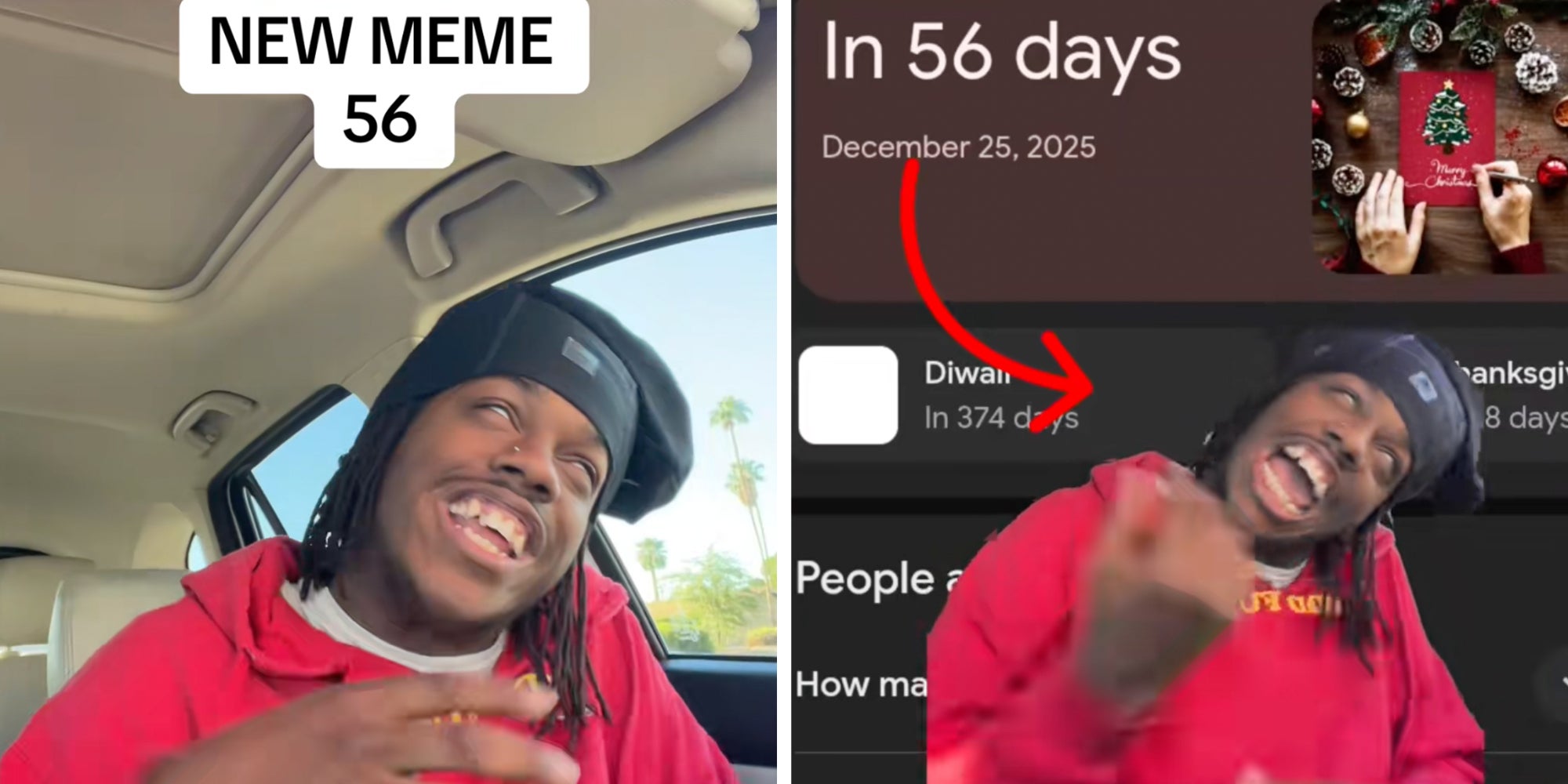 Man sitting in a car rolling his eyes in the back of his head, text overlay reads 'New meme 56'