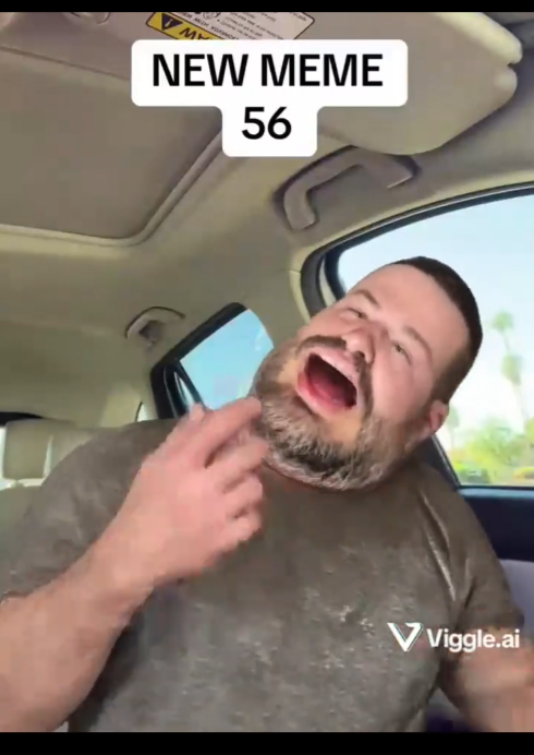 56 meme TikTok video with an AI generated man saying it in a car.