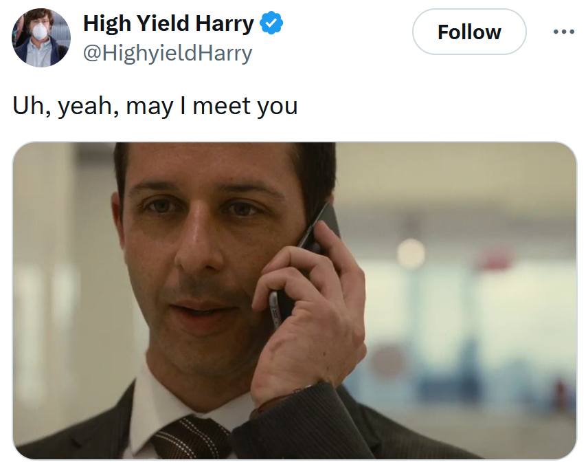 'May I meet you' meme with a screenshot of a man speaking on a cellphone.