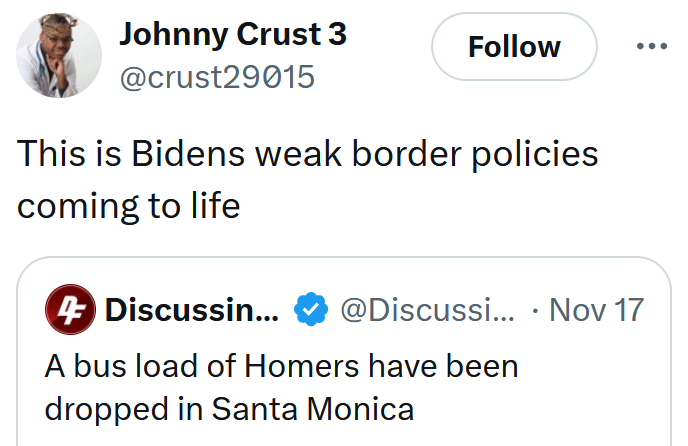 Tweet reading 'This is Bidens weak border policies coming to life'