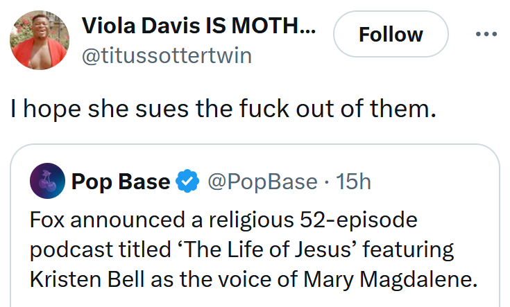 Tweet reading 'I hope she sues the fuck out of them.'