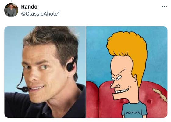 Side by side photos of the Shamwow guy and a Beevis and Butt-Head character he looks like.