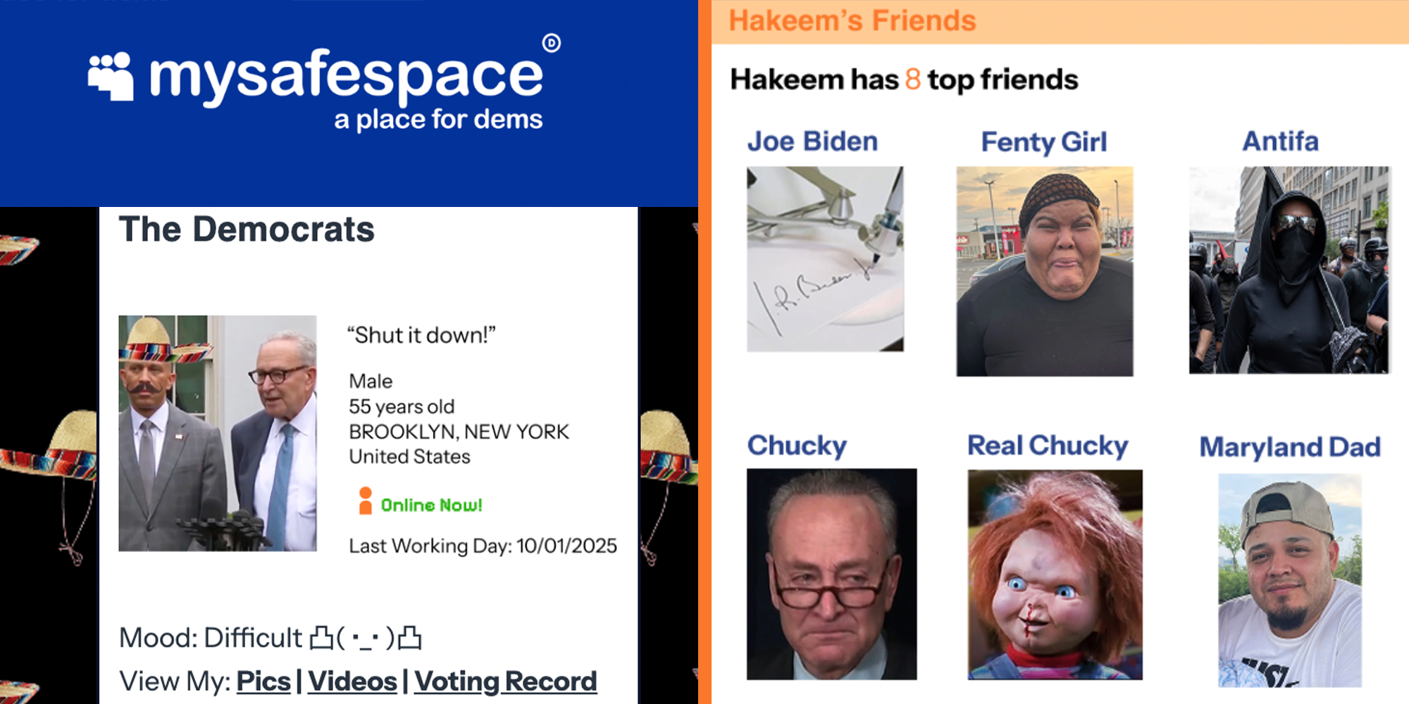 white house mysafespace myspace parody website