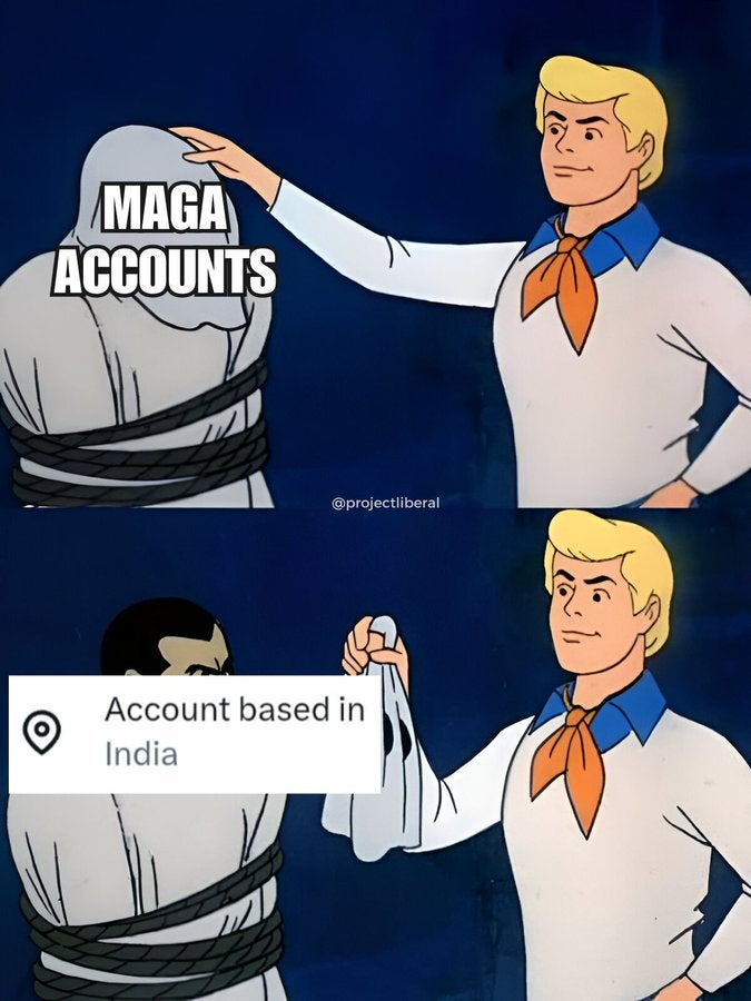 X location meme in the Scooby Doo villain reveal format.