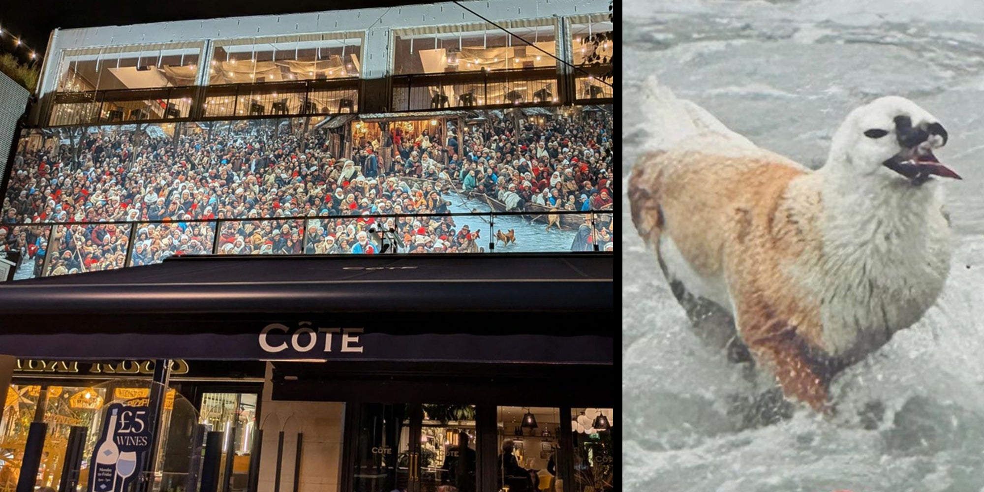 AI-generated Christmas mural above a storefront in Kingston, UK.