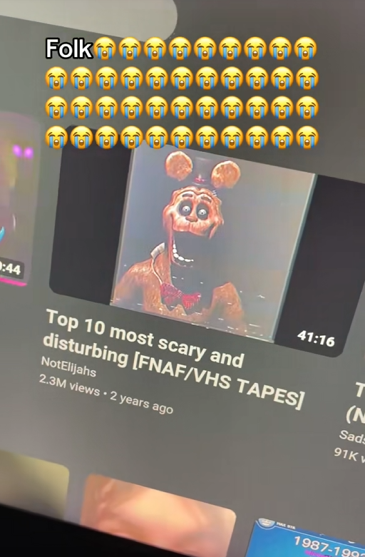 Folk meme TikTok video showing a Five Nights At Freddy's compilation video.