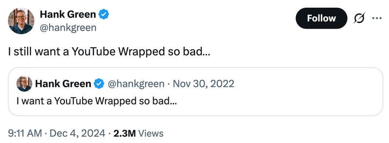 I still want a YouTube Wrapped so bad…