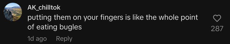 “putting them on your fingers is like the whole point of eating bugles”