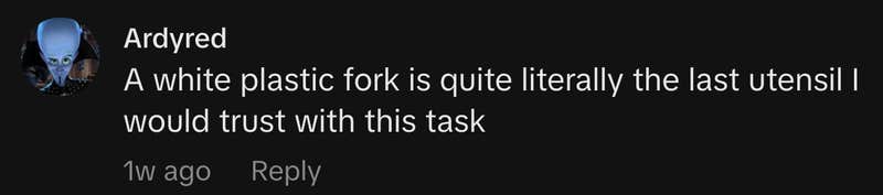 “A white plastic fork is quite literally the last utensil I would trust with this task.”