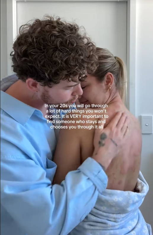 TikTok 'it's very important' trend video showing a man rubbing a woman's back.
