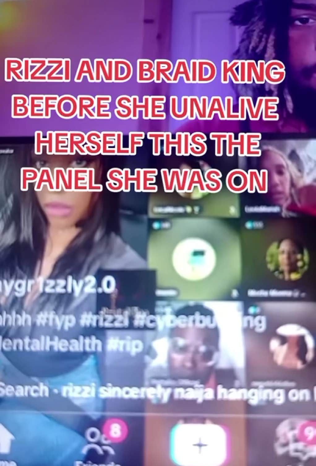 Vídeo do TikTok que afirma mostrar a transmissão ao vivo antes da morte de Rizzi.