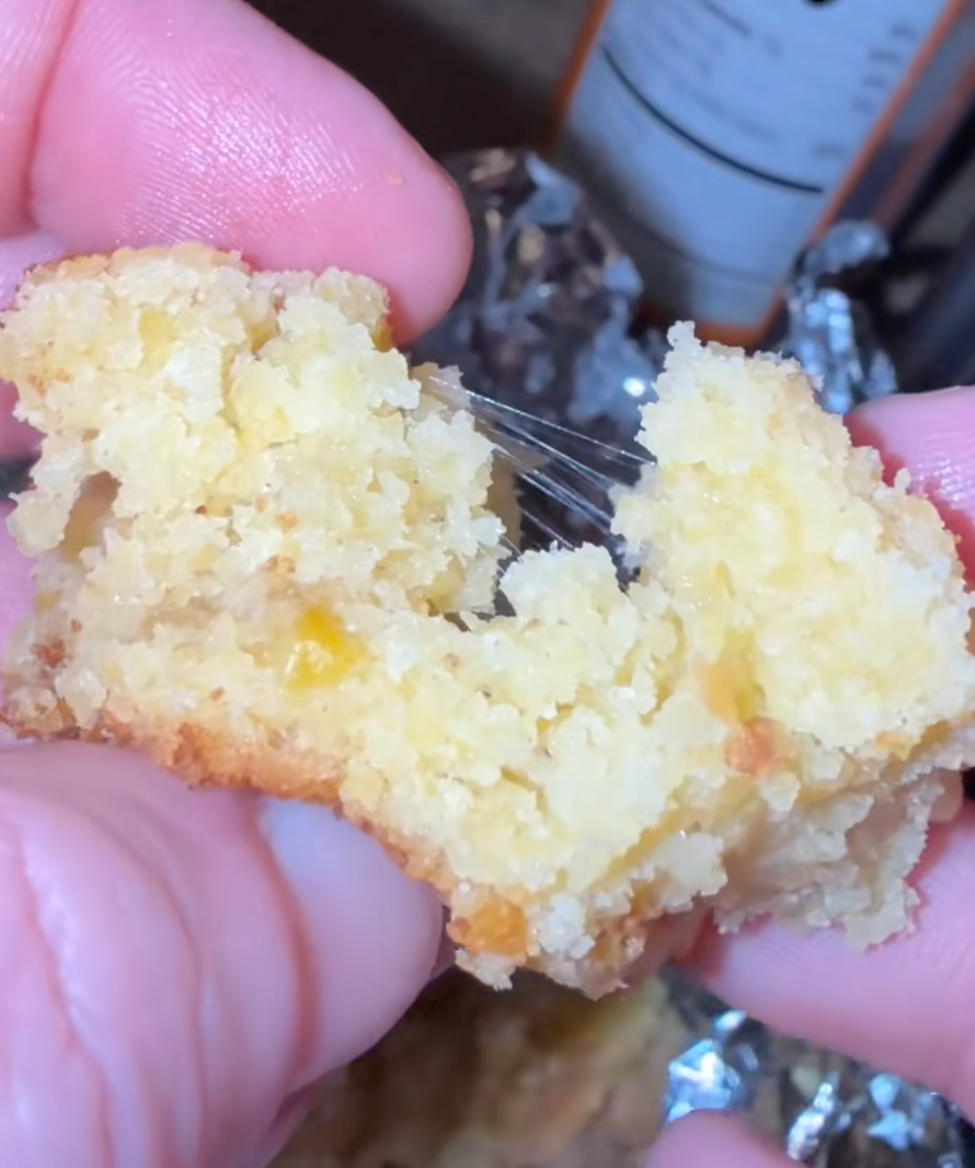 @thewandlesswitch/TikTok cornbread with sticky string indicative of rope spoilage