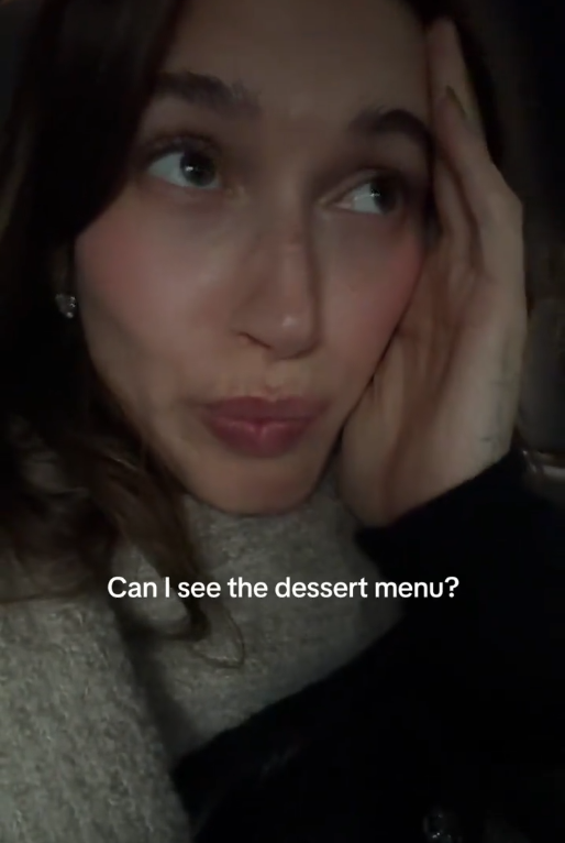 'Come on Superman, say your stupid line' TikTok trend video with Hailey Beiber saying 'Can I see the dessert menu?'